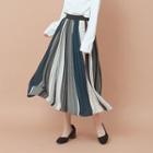 Paneled Midi A-line Skirt 06 - Green - One Size