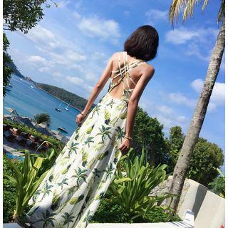 Strappy Pineapple Print Maxi Sundress