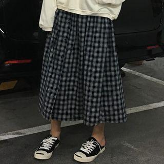 Plaid Midi Skirt Plaid - Black & Gray - One Size