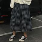 Plaid Midi Skirt Plaid - Black & Gray - One Size