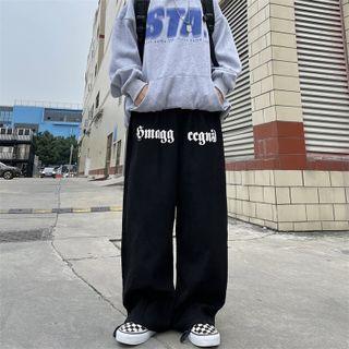 Lettering Drawstring-cuff Straight Leg Pants