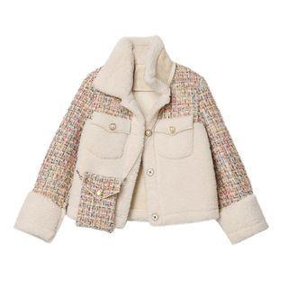 Fleece Panel Single-breasted Tweed Jacket