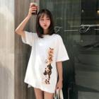 Cartoon Cat Print Short-sleeve T-shirt