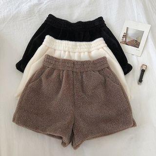 Plain High-waist Fleece Shorts