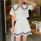 Short-sleeve Sailor-collar Crop Shirt / Mini Skirt
