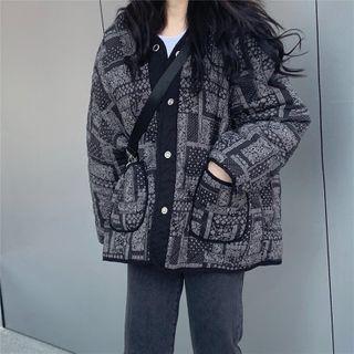 Patterned Button-up Jacket Black & Gray - One Size