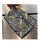Printed Silk Narrow Scarf J610 - Navy Blue - 150x15cm