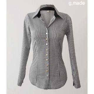 Contrast-trim Striped Shirt One Size