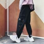 Tie-hem Embroidered Cargo Jogger Pants