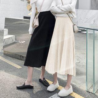 Midi A-line Pleated Knit Skirt / Set