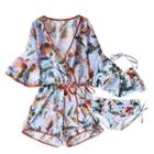 Set Of 3: Floral Print Cover-up + Tankini Top + Swim Shorts