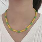 Beaded Necklace Green Bead - Yellow - One Size