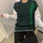 Lettering Knit Vest Green - One Size