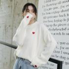 Long-sleeve Embroidered Heart Knit Top