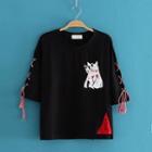 Lace-up Sleeve Print T-shirt As Shown In Figure - One Size