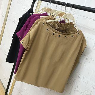 Set: Eyelet Short-sleeve Top + Wide Leg Shorts