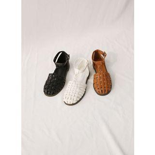 Woven Pleather Flat Sandals