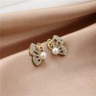 Butterfly Rhinestone Faux Pearl Earring E1609-3 - 1 Pair - Gold - One Size