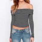 Off-shoulder Striped T-shirt