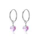 925 Sterling Silver Simple Heart-shaped Pink Austrian Element Crystal Circle Earrings Silver - One Size