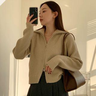 Rib-knit Two-way Zip Cardigan