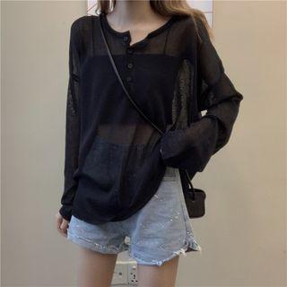 Long-sleeve Button-up Oversized T-shirt