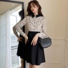 Mock Two-piece Heart Print Paneled Shirt Dress
