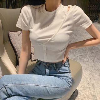 Plain Short-sleeve Cutout Cropped T-shirt