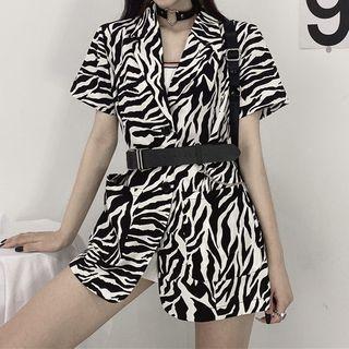 Short Sleeve Zebra Print Blazer