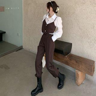 Mock Two-piece Shirt / High-waist Dress Pants