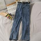 High-waist Slited Boot-cut Jeans With Belt