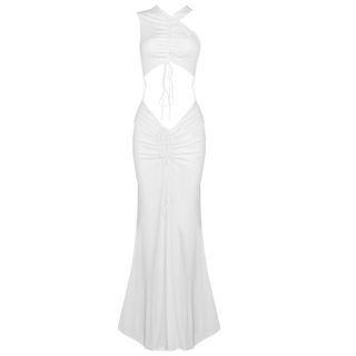 One-shoulder Cut-out Maxi Sheath Dress