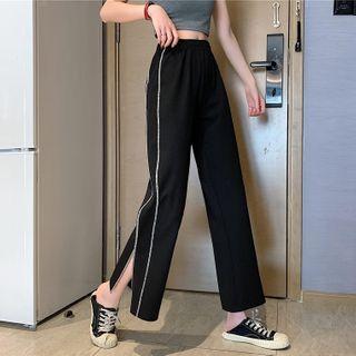 Rhinestone Trim Wide Leg Pants