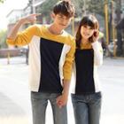 Couple Long-sleeve Color Block T-shirt