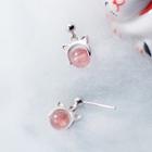 925 Sterling Silver Bead Cat Dangle Earring 1 Pair - Silver - One Size