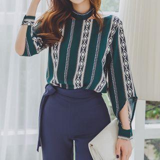 Set: Printed Blouse + Boot-cut Pants