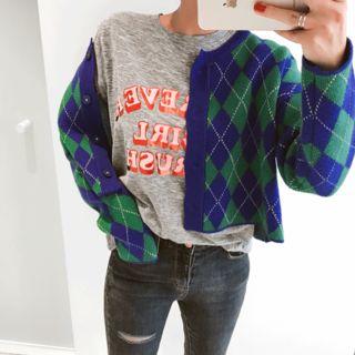 Argyle Wool Blend Cardigan
