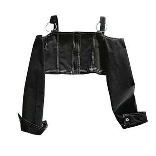 Contrast Stitching Cold-shoulder Crop Top