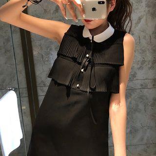 Pleated Trim Sleeveless Collared Dress