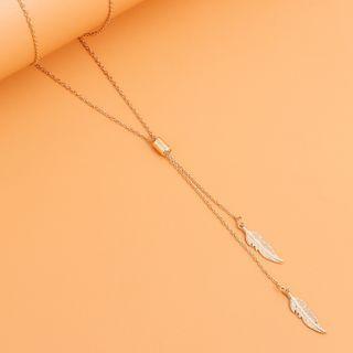 Feather Pendant Layered Alloy Necklace 1 Pc - Gold - One Size