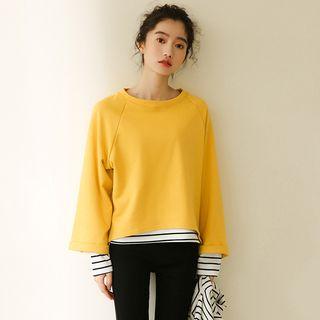 Striped Mock Two-piece Pullover As Shown In Figure - One Size