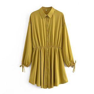 Long-sleeve Satin Mini Shirt Dress