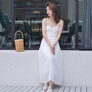 Spaghetti Strap Midi Pleated Dress