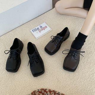Block Heel Square Toe Oxfords