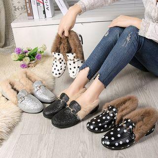 Polka Dot / Sequined Snaffle Furry Loafers