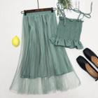 Set: Shirred Camisole Top + Mesh Midi Skirt