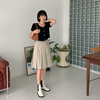 A-line Box-pleat Skirt With Sash