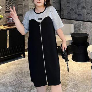 Mock Two-piece Short-sleeve Two-tone T-shirt Dress