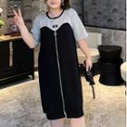 Mock Two-piece Short-sleeve Two-tone T-shirt Dress