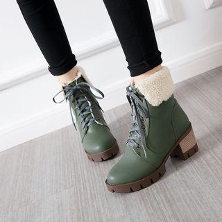 Stack Heel Fleece Lined Ankle Boots